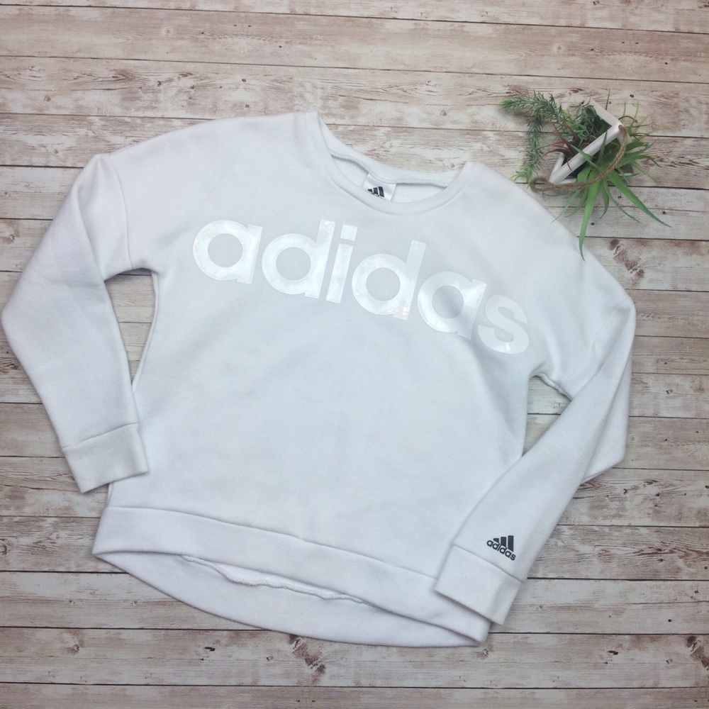adidas White Sweater with White Letters Youth XL